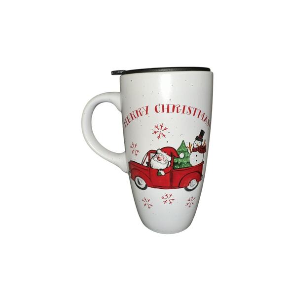 Peppermint & Pine Travel Coffee Mug With Lid! Pristine Condition! Santa Driving - Picture 2 of 7